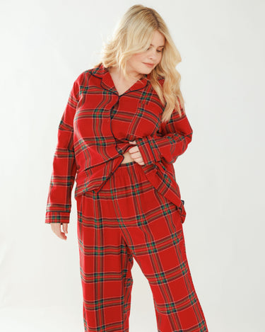 Curve Red Check Organic Cotton Button Up Long Pyjama Set